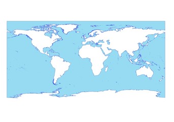 Weltkarte Farbe weiß mit hellblauem Ozean