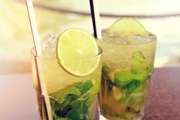 Two fresh mojito cocktails