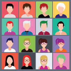Flat people avatar icons on color background (vector collection)