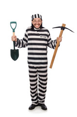 Prison inmate with axe and spade