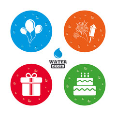 Fototapeta premium Birthday party icons. Cake and gift box symbol