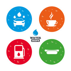 Petrol or Gas station services icons. Car wash.