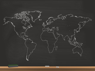 Realistic Chalkboard World Map Vector Illustration