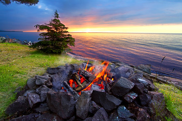 Great Lakes Sunset Beach Fire