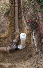 PVC Sewer Line Clean Out Installed on Ceramic Clay Sewer Line - 87050763