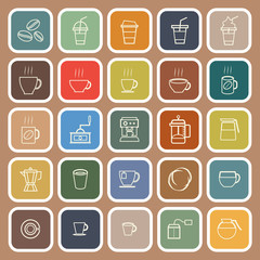 Coffee line flat icons on brown background