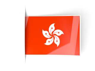 Square label with flag of hong kong