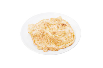 Omelette, typical rolled plain omelette isolated on a white back