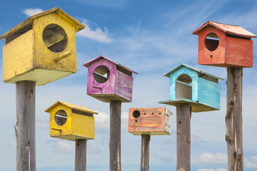 Nesting boxes and blue sky background
