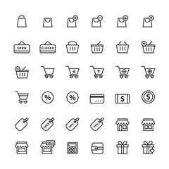 shopping icon set vector, black line