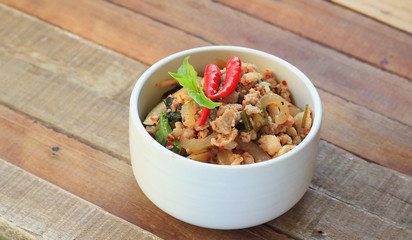 spicy minced pork salad, minced pork mash with spicy, Thai food