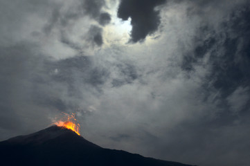Night eruption. Tungurahua Volcano, Banos, Cordillera Occidental