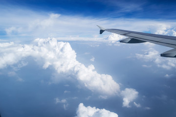 airplane wing on the clouds sea