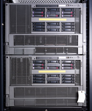Computer Server in rack server close up