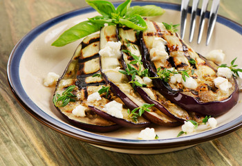 Grilled eggplant slices on a plate