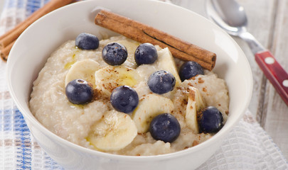 Oatmeal with fresh blueberries for  Healthy Breakfast.
