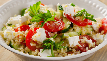 Gluten free vegetarian salad  with a feta cheese.
