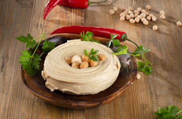 Plate of  Homemade Creamy Hummus.