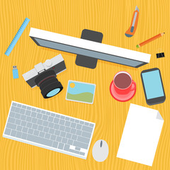 Designer desk photographer, collections of flat design