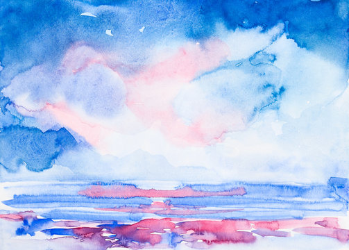 sky and sea 'watercolor painted