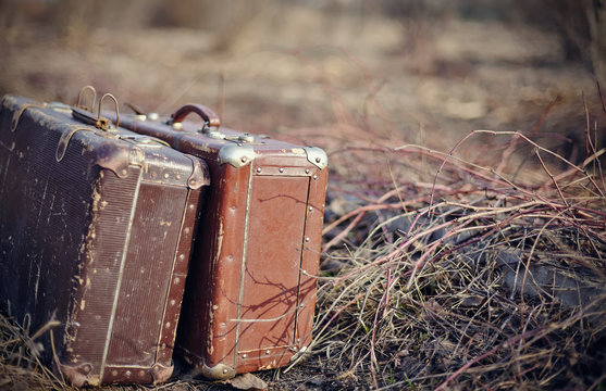 Two old shabby suitcases