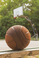 Basketball ball on a court.