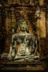 400 years old of Thai traditional statue Buddha in Thailand , Ayutthaya Province.