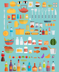 Food,drinks and kitchenware. Flat illustration