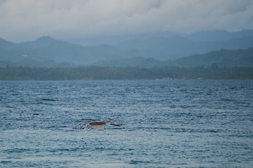 Lonely boart on Siladen turquoise tropical paradise island