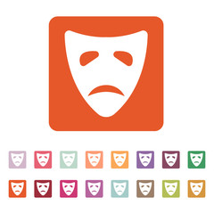 The sad mask icon. Tragedy and theater symbol. Flat