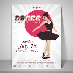 Flyer, template and brochure for dance audition.