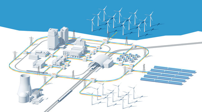 Smart Grids - intelligente Stromnetze: 3d-Illustration