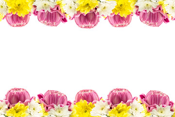 pink lotus and chrysanthemum flower frame