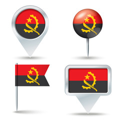 Map pins with flag of Angola