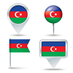 Map pins with flag of Azerbaijan