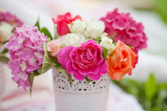 Bouquet of pink and white flowers in a vase