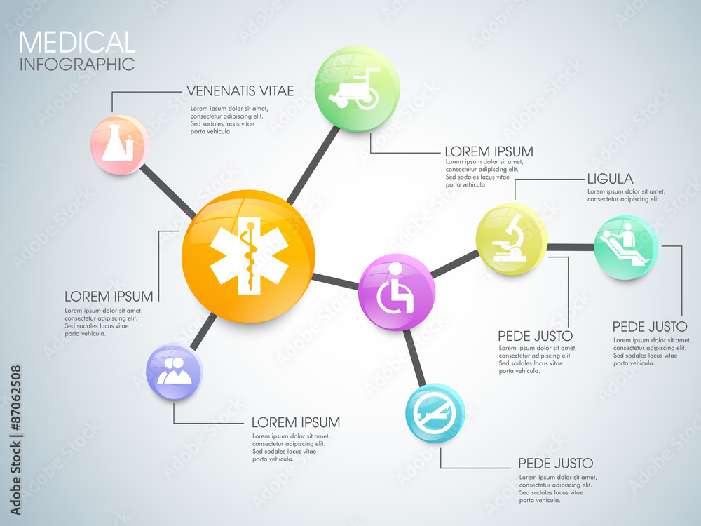 Poster Big set of glossy medical infographic elements.