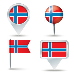Map pins with flag of Bouvet Island