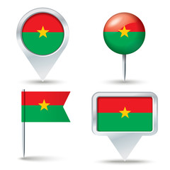 Map pins with flag of Burkina Faso