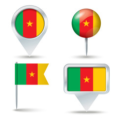 Fototapeta premium Map pins with flag of Cameroon