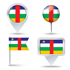 Map pins with flag of Central African Republic