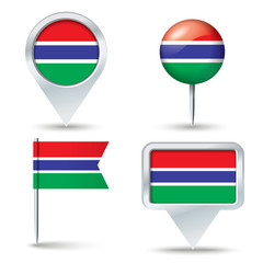 Map pins with flag of Gambia