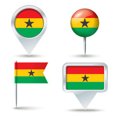 Map pins with flag of Ghana