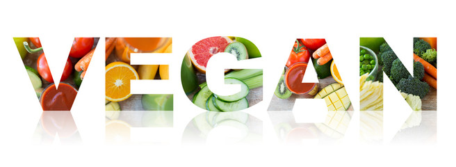 vegan word of fruits and vegetables background