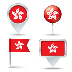 Map pins with flag of Hong Kong