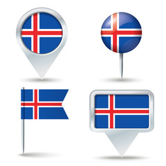 Map pins with flag of Iceland