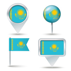 Map pins with flag of Kazakhstan