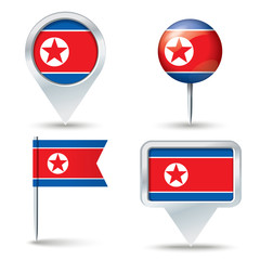 Map pins with flag of North Korea