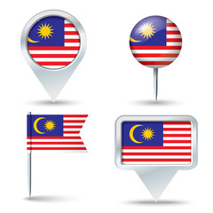 Map pins with flag of Malaysia