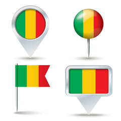 Fototapeta premium Map pins with flag of Mali